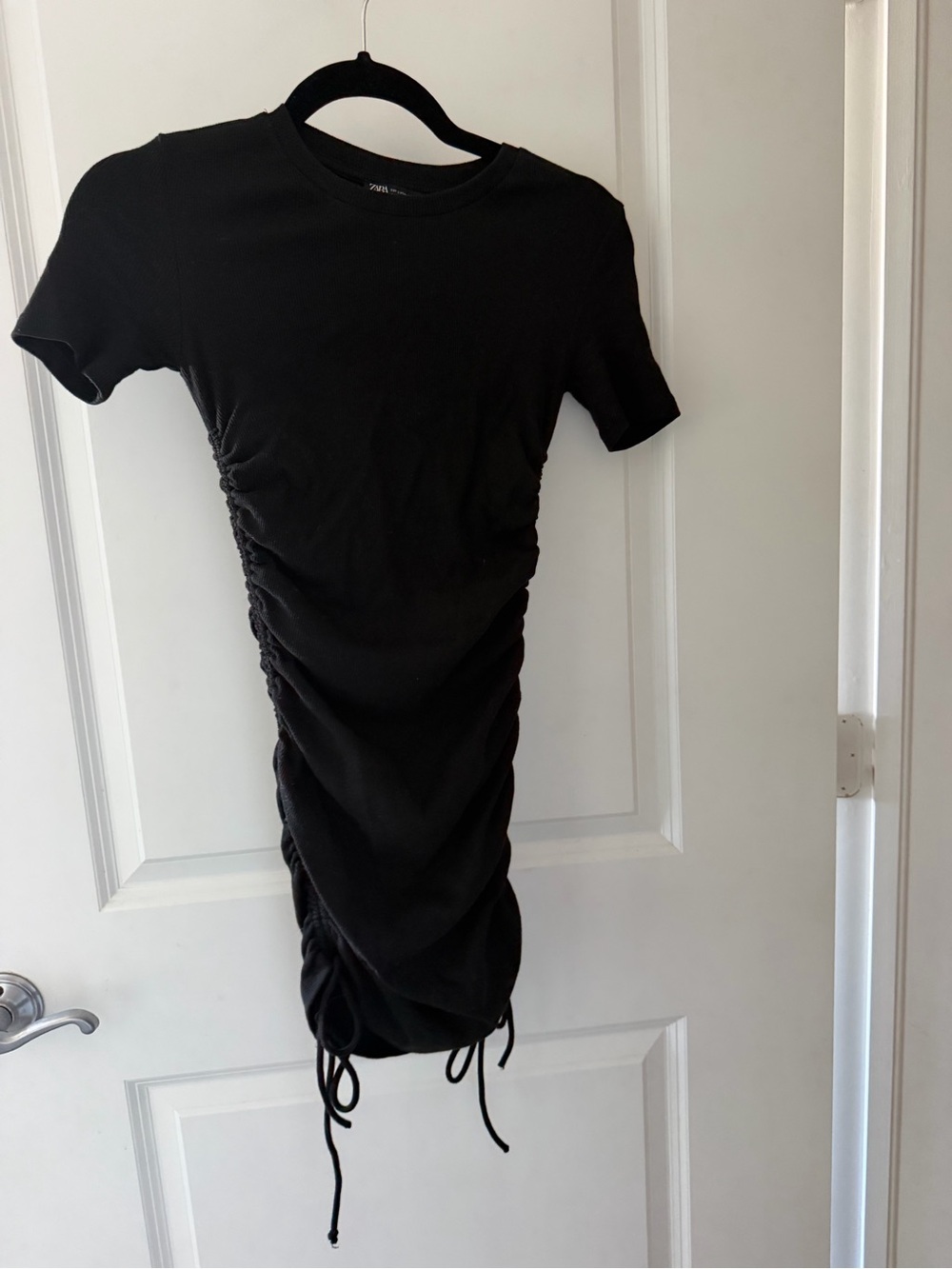 Zara Black Ruched Short Sleeve Mini Dress